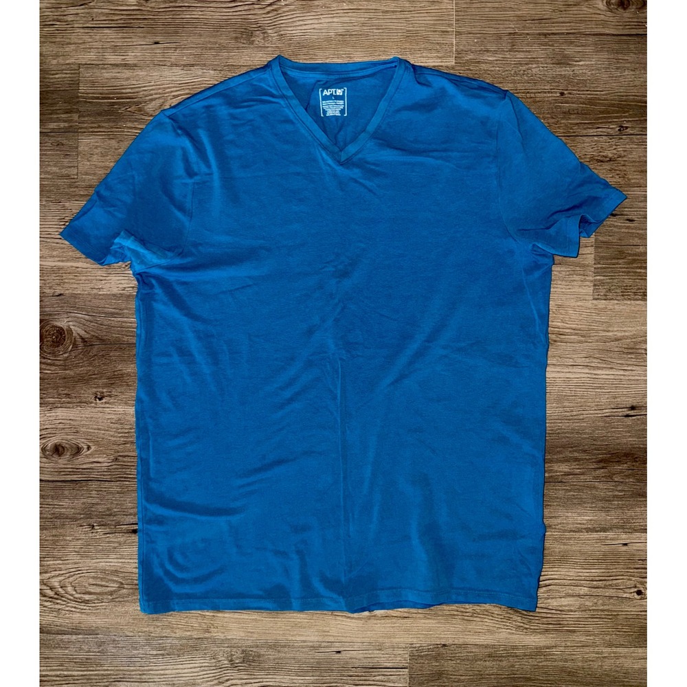 Apt 9 Mens V-Neck T-Shirt Blue Short Sleeve Cotton Blend Stretch Size L